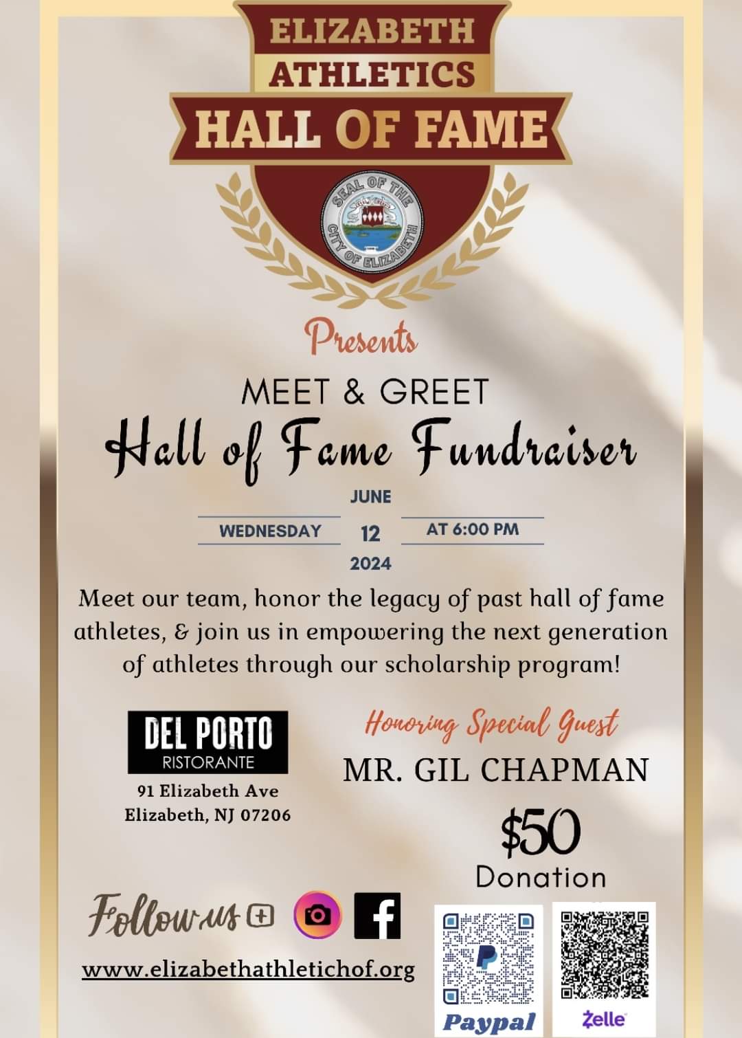 Elizabeth Athletics Hall of Fame Fundraiser Flyer